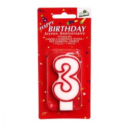 CANDELINE NUMERALI N.3 CM.8 ROSSO