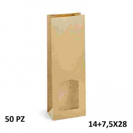 SACCHETTI CARTA FINESTRATI F.TO 14+7,5X28 PZ.50