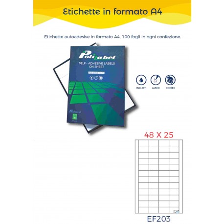 ETICHETTE A4 48X25 CARTA LASER PLUS BIANCO ET.4800