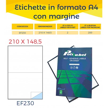 ETICHETTE A4 210X148,5 LASER PLUS BIANCO ET.200