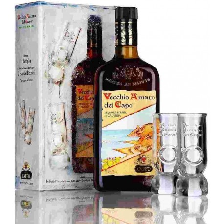 LIQUORE AMARO DEL CAPO CAFFO CL.70 CON 2 BICCHIERI