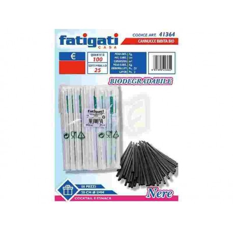 CANNUCCE FATIGATI BIO NERE IMB.SINGOLE CM.20 PZ.50